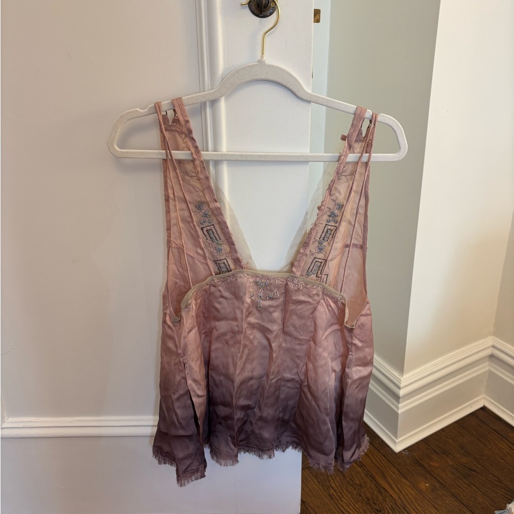 Kimchi Blue Pink to Brown Ombre Embroidered Silk Tank - Picture 2 of 3